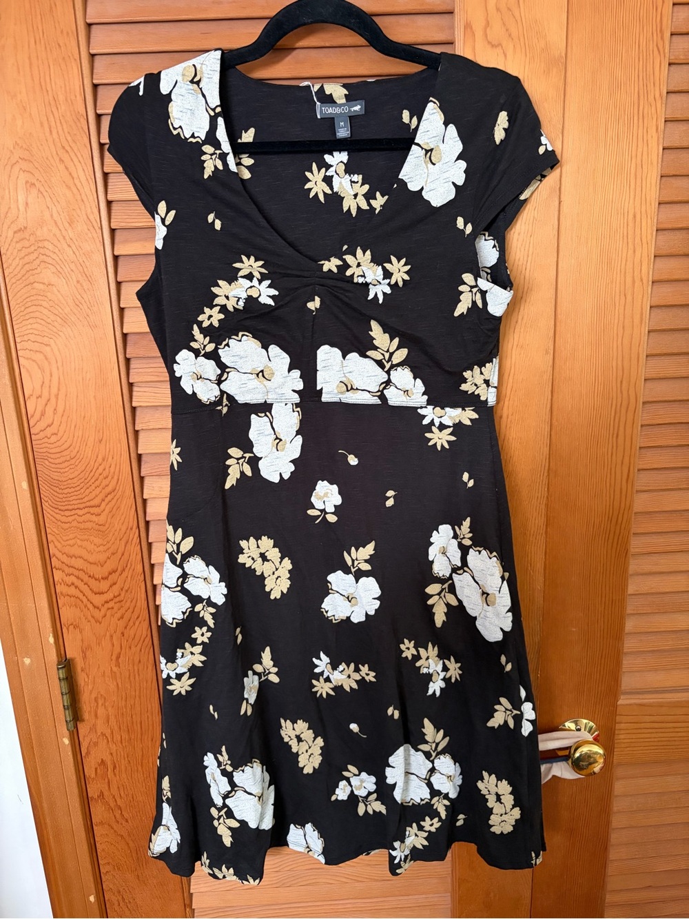 Toad & Co Rosemarie Dress black white floral sz M Tencel Organic Cotton Blend